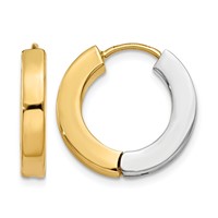 14K Two-tone Gold Polished Hollow Hinged Hoop Earrings view 1