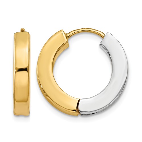 14K Two-tone Gold Polished Hollow Hinged Hoop Earrings
