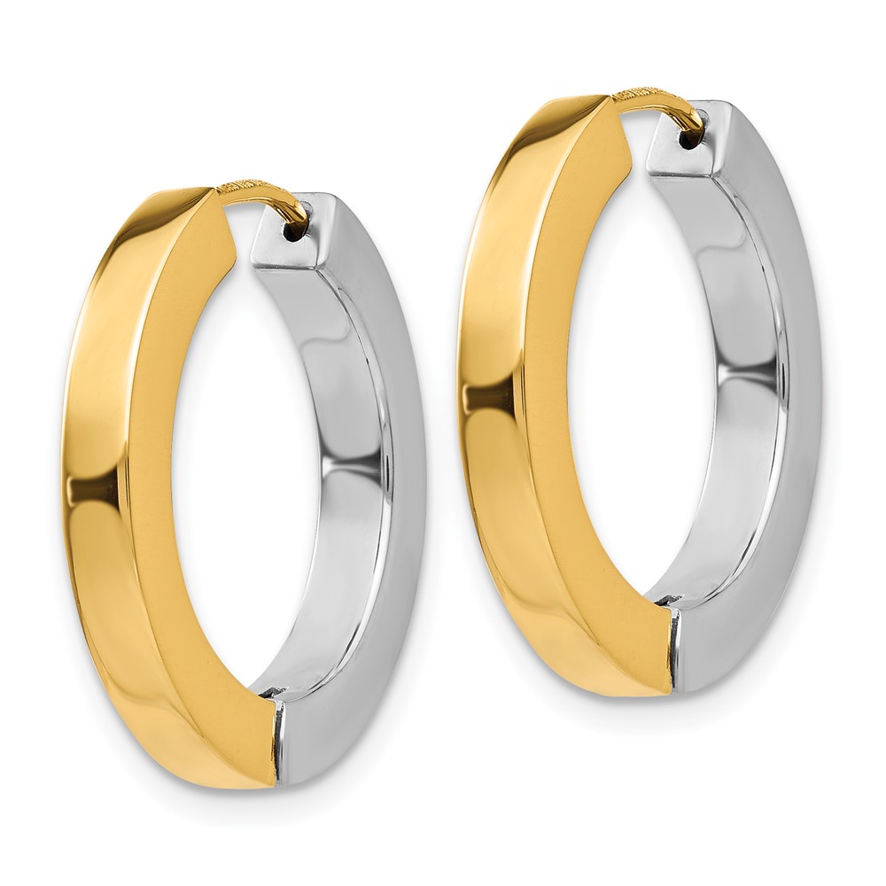 14k Two-tone Gold Polished Hollow Hinged Hoop Earrings (TL572)