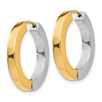 14K Two-tone Gold Polished Hollow Hinged Hoop Earrings view 2