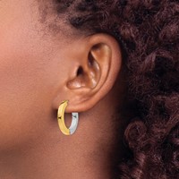 14K Two-tone Gold Polished Hollow Hinged Hoop Earrings view 3