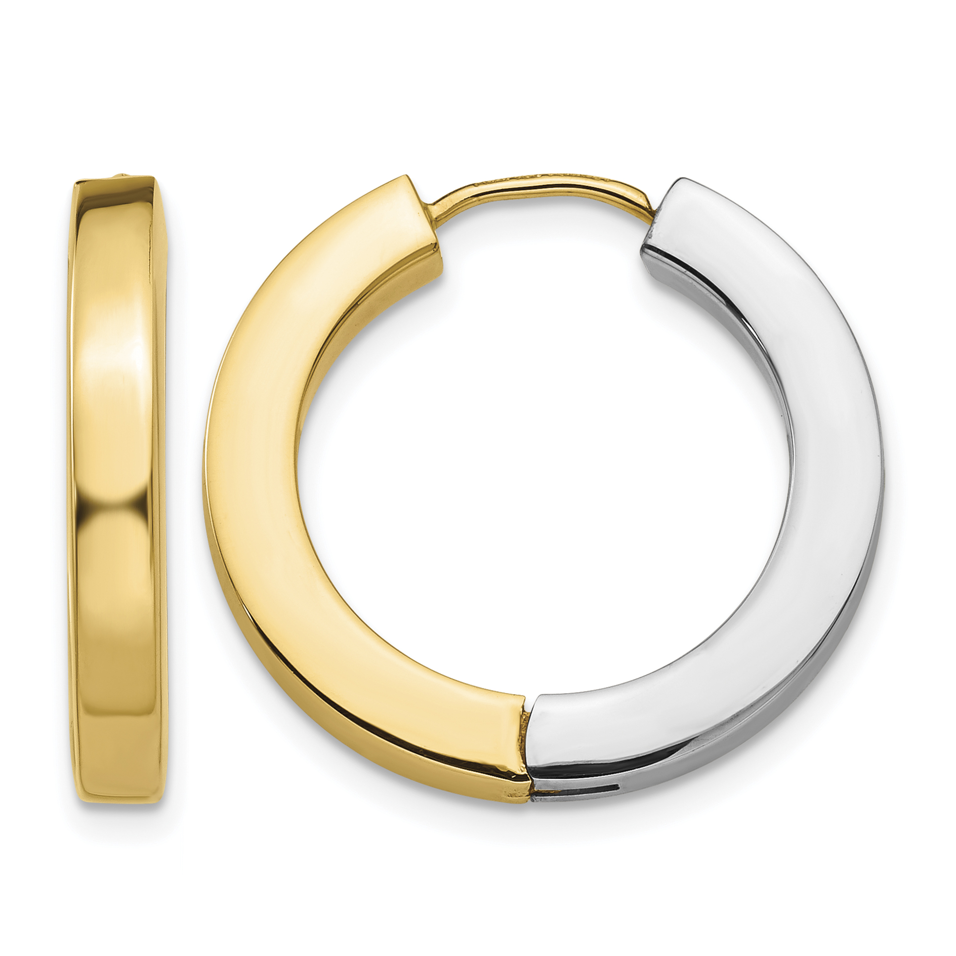 14k Two-tone Gold Polished Hollow Hinged Hoop Earrings (TL572)