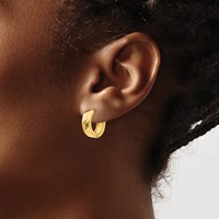 14K Yellow Gold Textured Hinged Hoop Earrings view 3