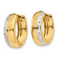 14K Earrings with Rhodium Textured Hinged Hoop view 2