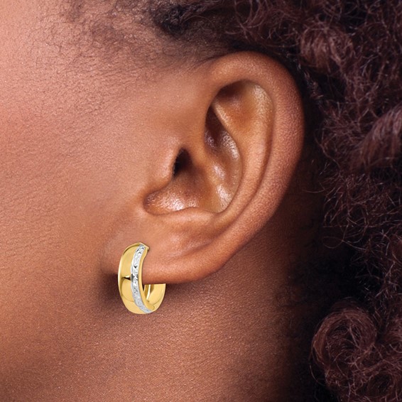 14k w/Rhodium Textured Hinged Hoop Earrings