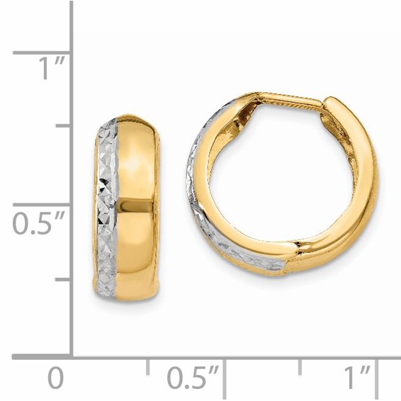 14k w/Rhodium Textured Hinged Hoop Earrings