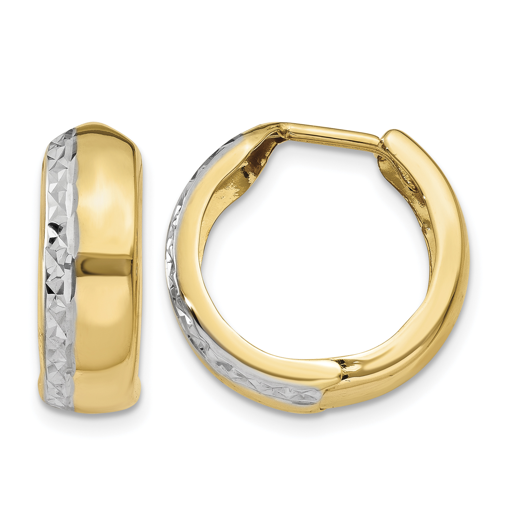 14k w/Rhodium Textured Hinged Hoop Earrings (TL580)