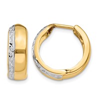 14K Earrings with Rhodium Textured Hinged Hoop view 1