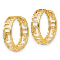 14K Yellow Gold Greek Key Hinged Hoop Earrings view 2