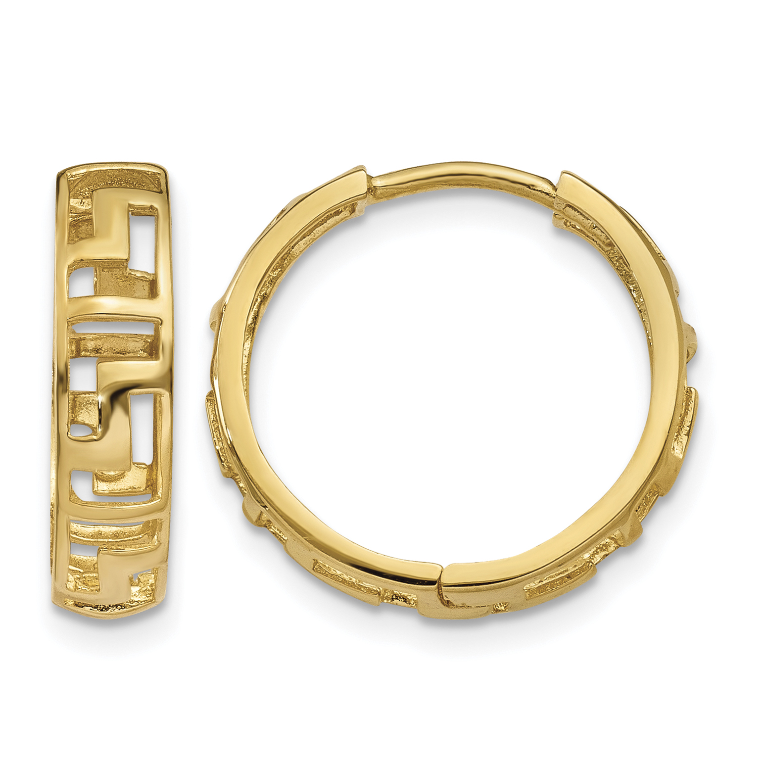 14k Greek Key Hinged Hoop Earrings (TL583)