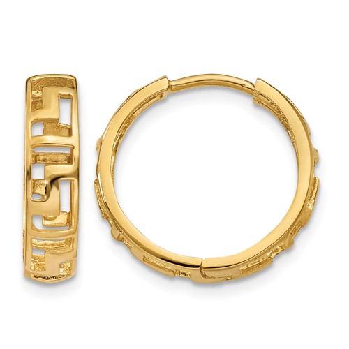 14K Greek Key Hinged Hoop Earrings