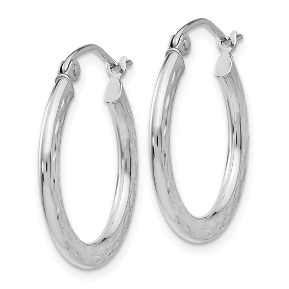 14K White Gold 1.5x20mm Diamond-cut Hollow Hoop Earrings