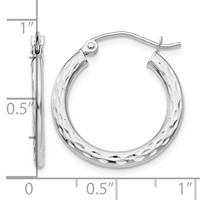 14K White Gold 1.5x20mm Diamond-cut Hollow Hoop Earrings view 4