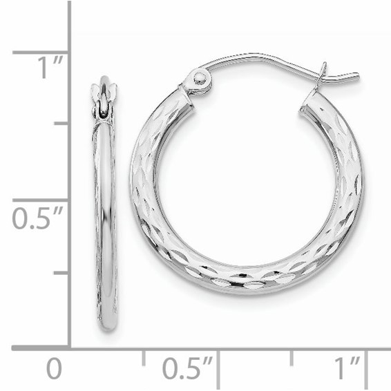14K White Gold 1.5x20mm Diamond-cut Hollow Hoop Earrings