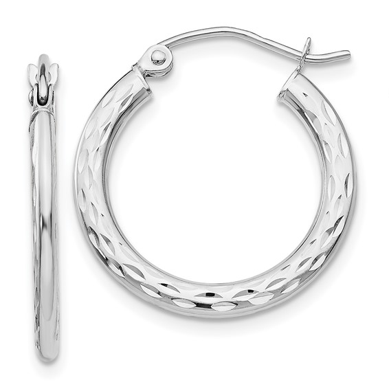 14K White Gold 1.5x20mm Diamond-cut Hollow Hoop Earrings