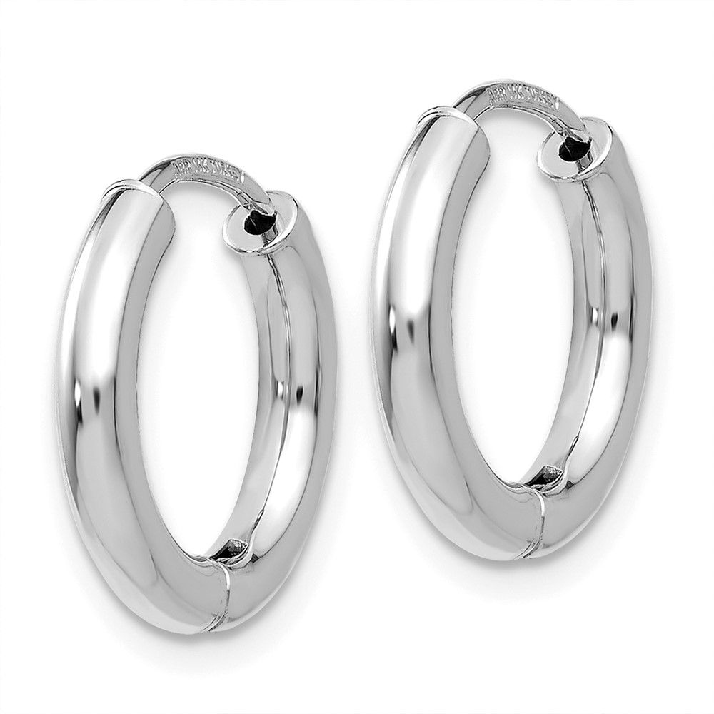 14K White Gold Polished Hollow Hinged Hoop Earrings (TL611)