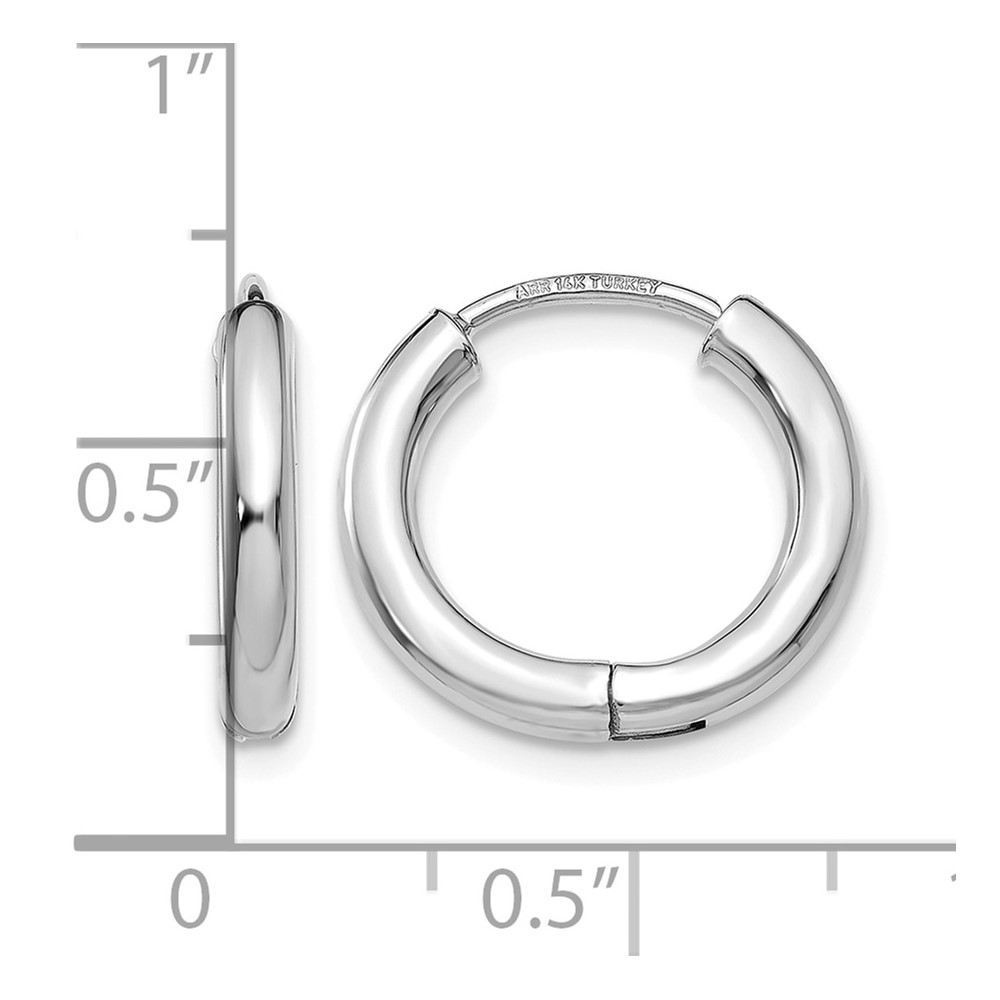 14K White Gold Polished Hollow Hinged Hoop Earrings (TL611)
