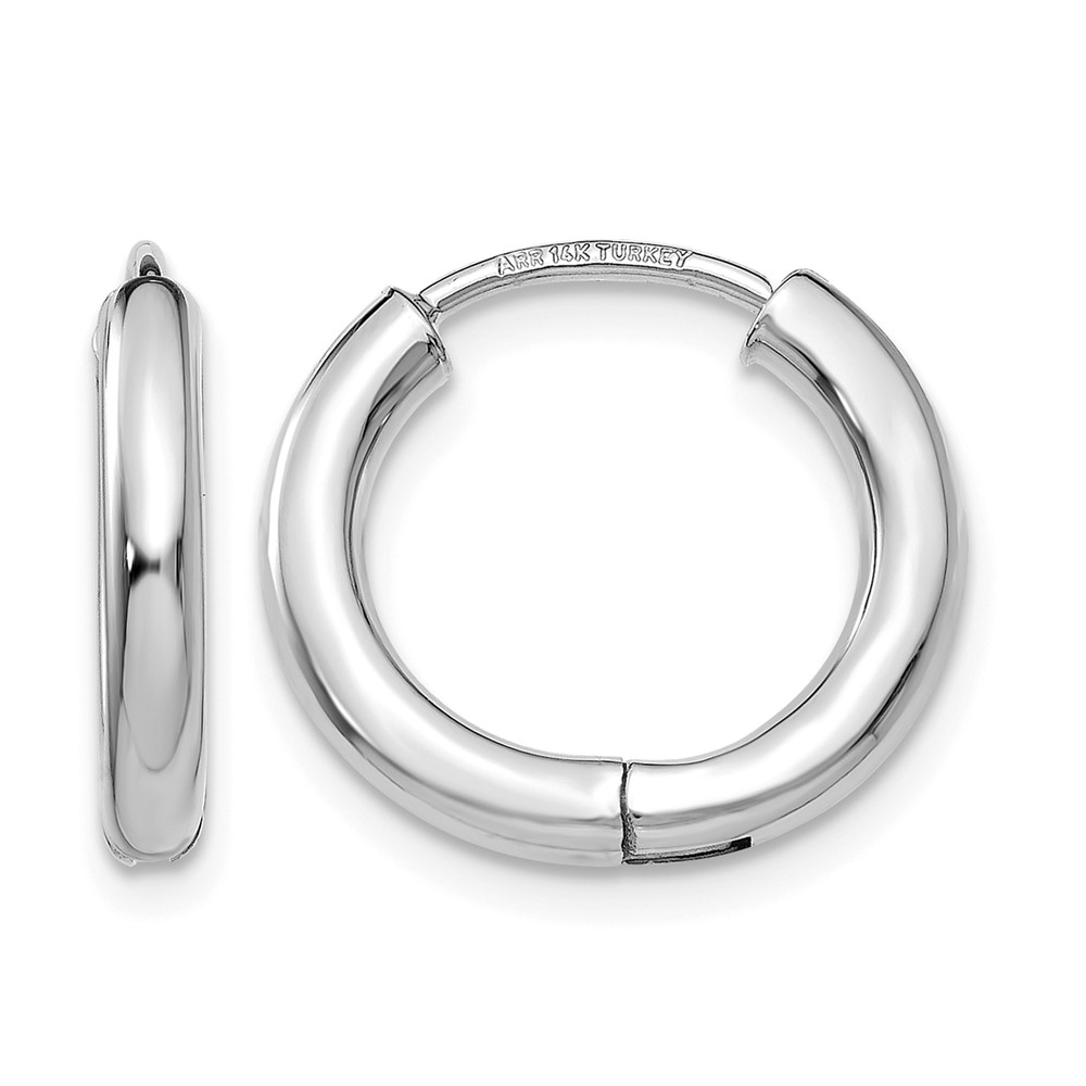 14K White Gold Polished Hollow Hinged Hoop Earrings (TL611)
