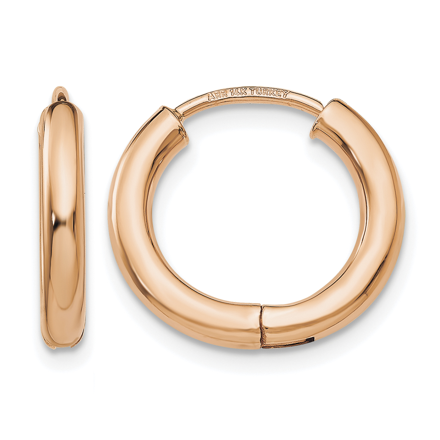 14K Rose Gold Polished Hollow Hinged Hoop Earrings (TL612)