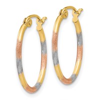 14K Earrings with White and Rose Rhodium Diamond Cut Hoop view 2
