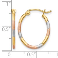 14K Earrings with White and Rose Rhodium Diamond Cut Hoop view 4