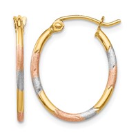 14K Earrings with White and Rose Rhodium Diamond Cut Hoop view 1