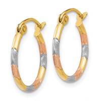 14K Earrings with White and Rose Rhodium 1.5mm Satin & D C Hoop view 2