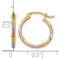 14K Earrings with White and Rose Rhodium 1.5mm Satin & D C Hoop view 4