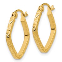 14K Yellow Gold Diamond Cut Squared Hoop Earrings view 2