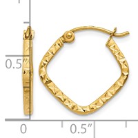 14K Yellow Gold Diamond Cut Squared Hoop Earrings view 4