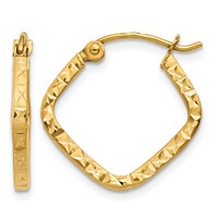 14K Yellow Gold Diamond Cut Squared Hoop Earrings view 1