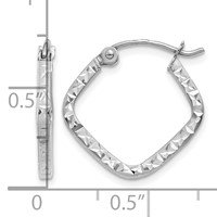 14K White Gold Diamond Cut Squared Hoop Earrings view 4