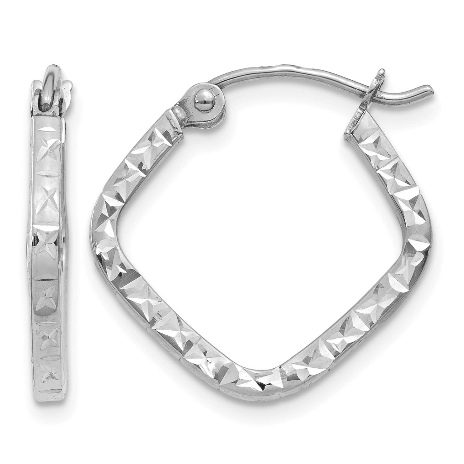 14K White Gold Diamond Cut Squared Hoop Earrings (TL651)