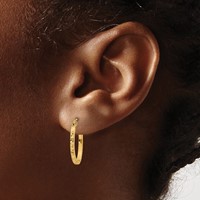 14K Yellow Gold Diamond Cut Oval Hollow Hoop Earrings view 3