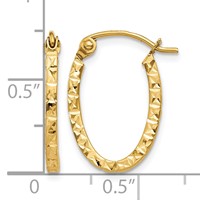 14K Yellow Gold Diamond Cut Oval Hollow Hoop Earrings view 4