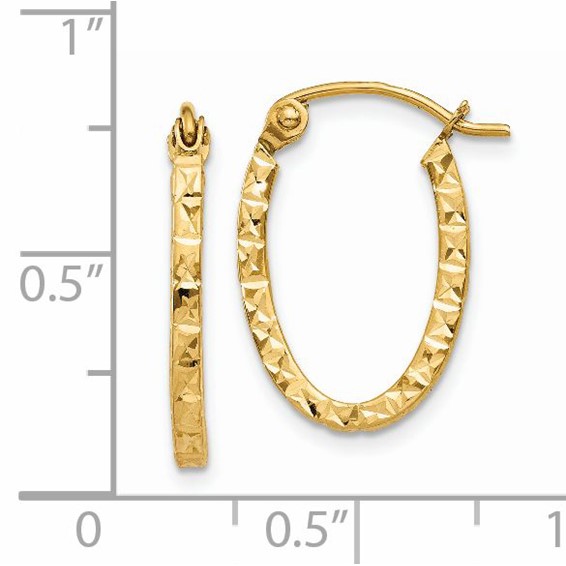 14K Diamond Cut Oval Hollow Hoop Earrings