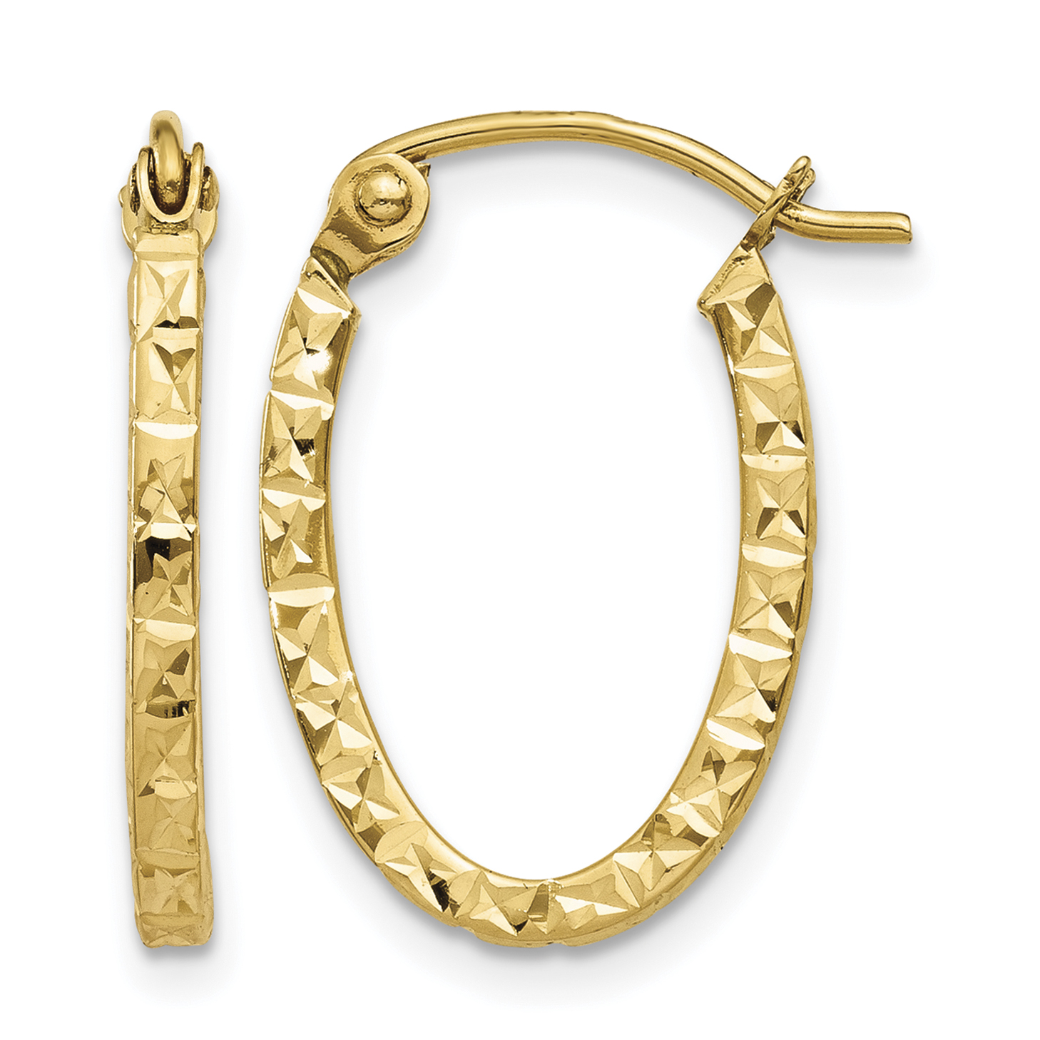 14K Diamond Cut Oval Hollow Hoop Earrings (TL652)