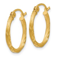 14K Yellow Gold Satin Diamond Cut Hollow Twisted Hoop Earrings view 2
