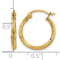 14K Yellow Gold Satin Diamond Cut Hollow Twisted Hoop Earrings view 4