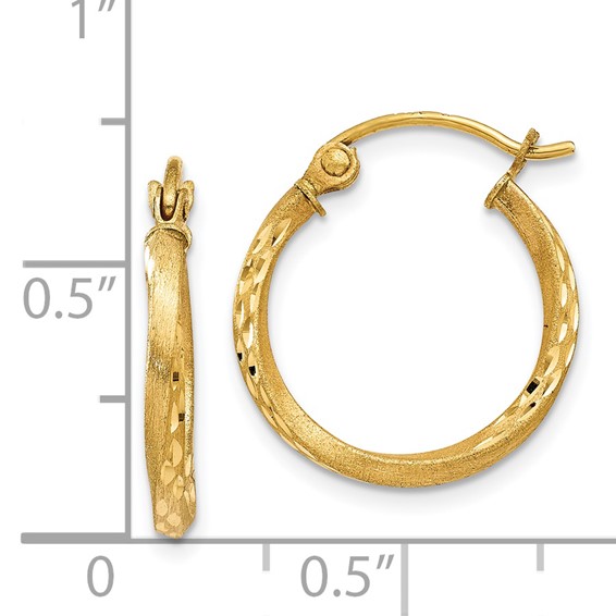 14K Satin Diamond Cut Hollow Twisted Hoop Earrings