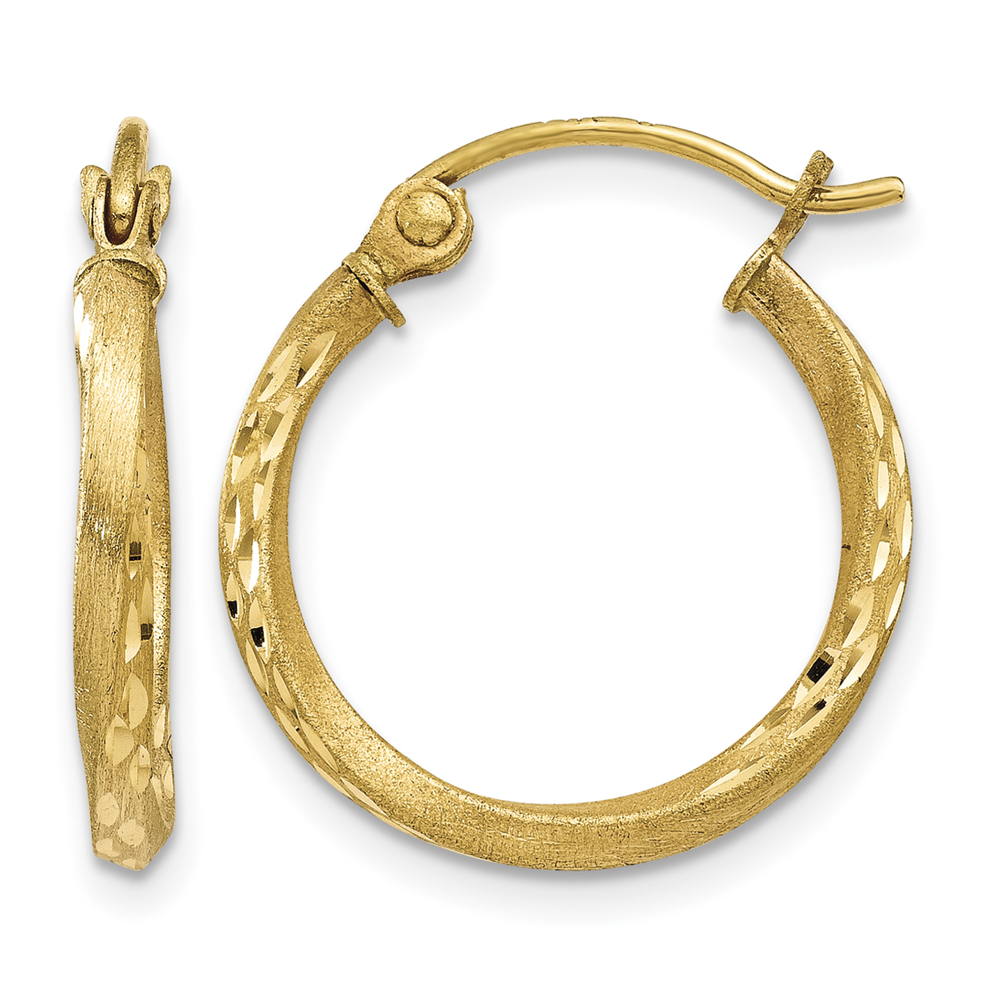 14K Satin Diamond Cut Hollow Twisted Hoop Earrings (TL655)