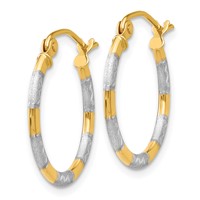 14K Earrings with White Rhodium Diamond Cut Hoop view 2