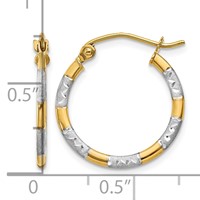 14K Earrings with White Rhodium Diamond Cut Hoop view 4