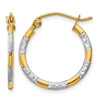 14K Earrings with White Rhodium Diamond Cut Hoop view 1