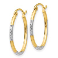 14K Earrings with White Rhodium Diamond Cut Oval Hoop view 2
