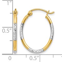 14K Earrings with White Rhodium Diamond Cut Oval Hoop view 4