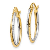 14K Yellow and White Gold Diamond Cut Twisted Hoop Earrings view 2