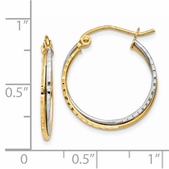 14K Yellow and White Gold Diamond Cut Twisted Hoop Earrings