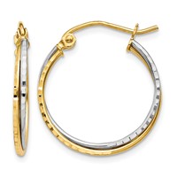 14K Yellow and White Gold Diamond Cut Twisted Hoop Earrings view 1