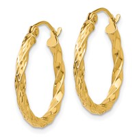 14K Yellow Gold Twist Hollow Hoop Earrings view 2